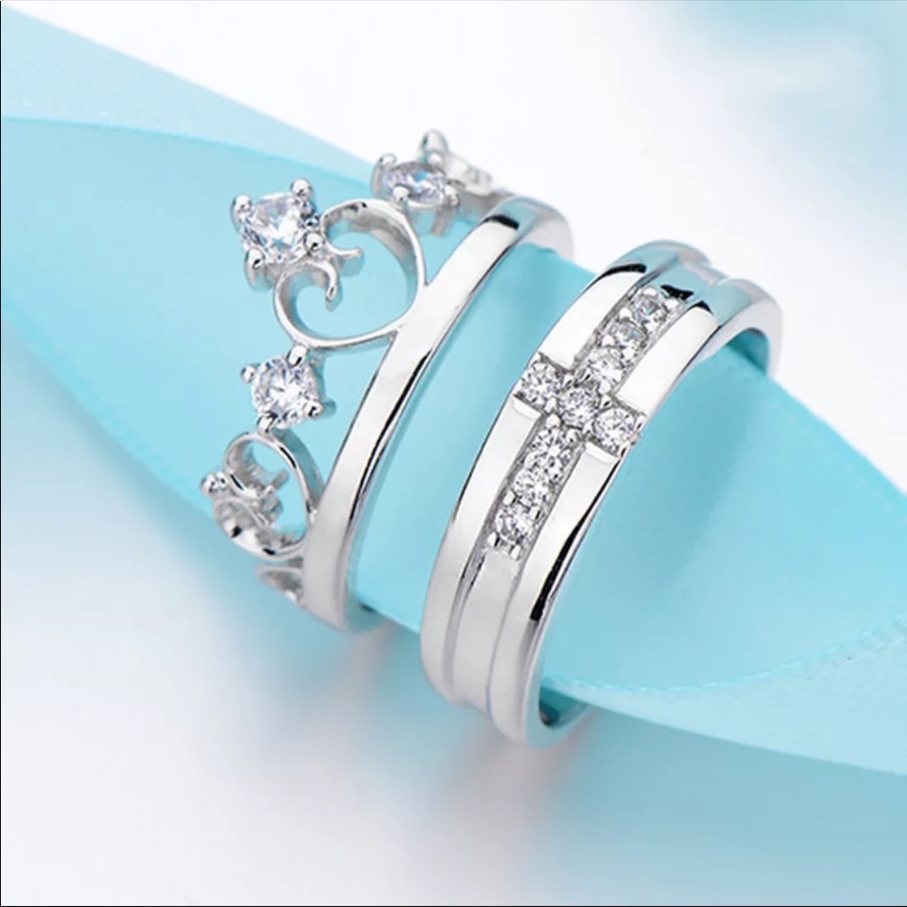 Resizable New sterling silver 2pc set diamond Ring - Picture 3 of 7